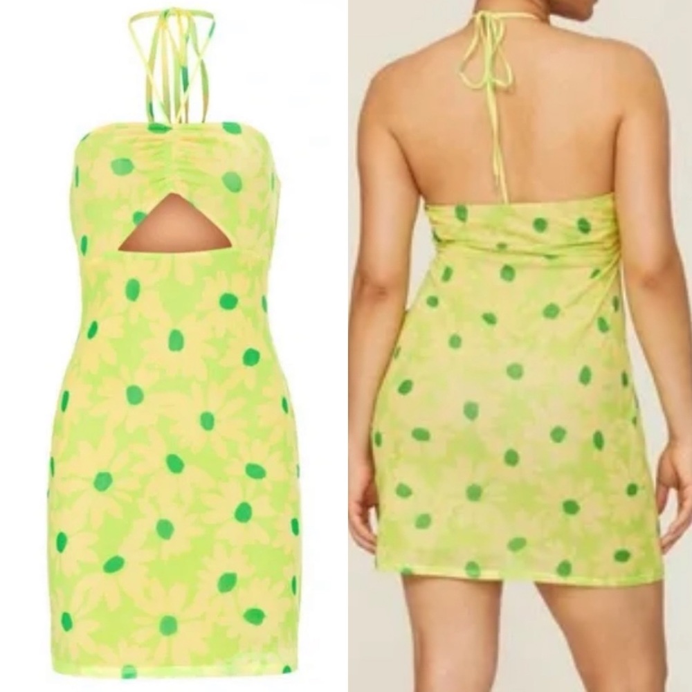 AFRM Yellow and Green Halter Dress